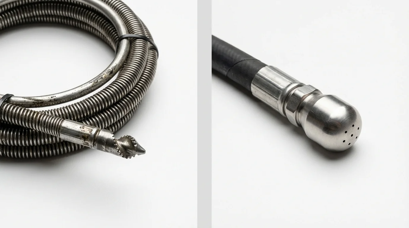Drain snake cable and hydro jetting nozzle used for drain cleaning in Flemingsburg, KY