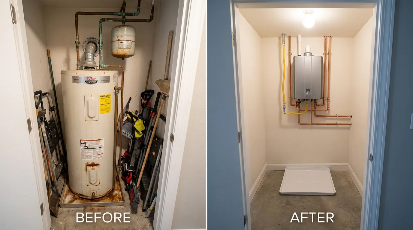 Tank water heater versus wall-mounted tankless unit comparison for Flemingsburg, KY homeowners