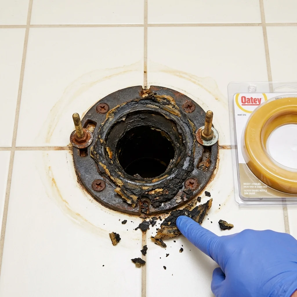 Failed wax ring showing water seepage at the base of a toilet in a Flemingsburg, KY home