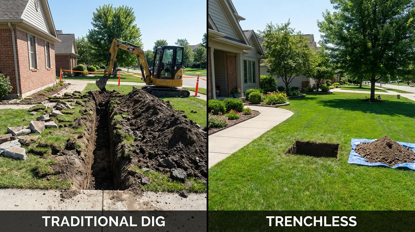 Trenchless sewer repair with minimal yard damage versus traditional excavation in Flemingsburg, KY